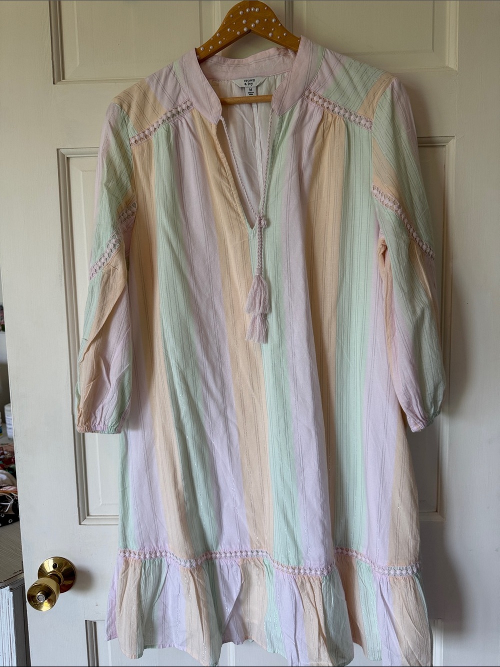 crown & ivy Pastel Striped Mini Dress - Pink, Peach, Mint